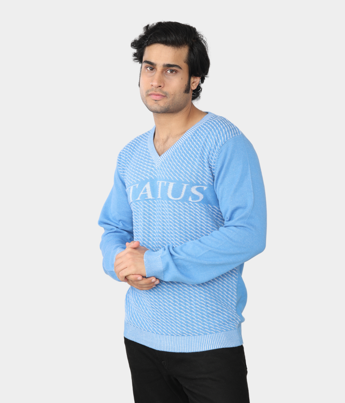 LIGHT BLUE DENIM FINISHED COTTON KNITTED T-SHIRT