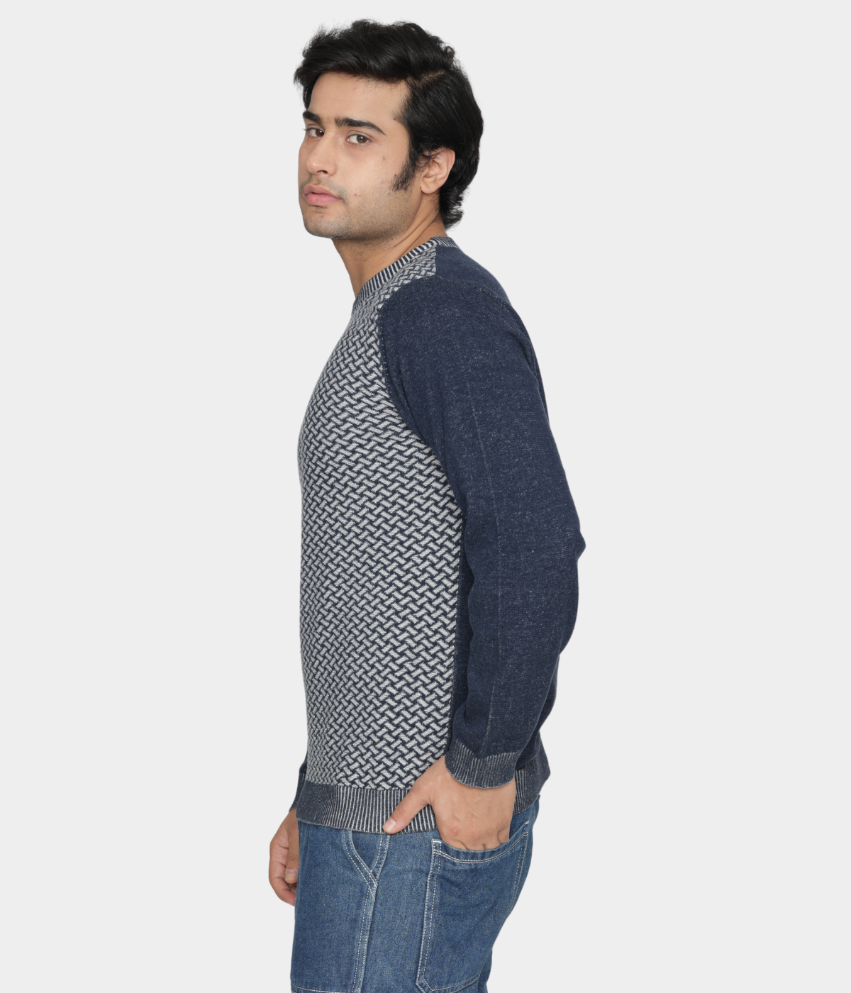 Navy Structured Knitted Cotton T-Shirt