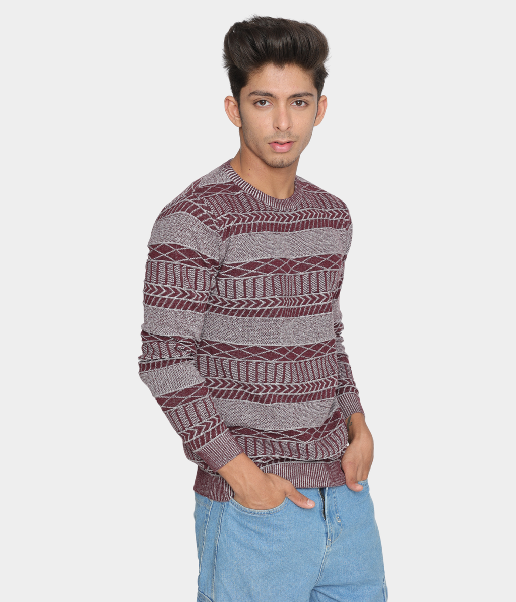 Wine structured cotton knitted T-shirt