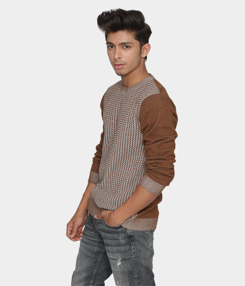 Brown structured knitted T-Shirt