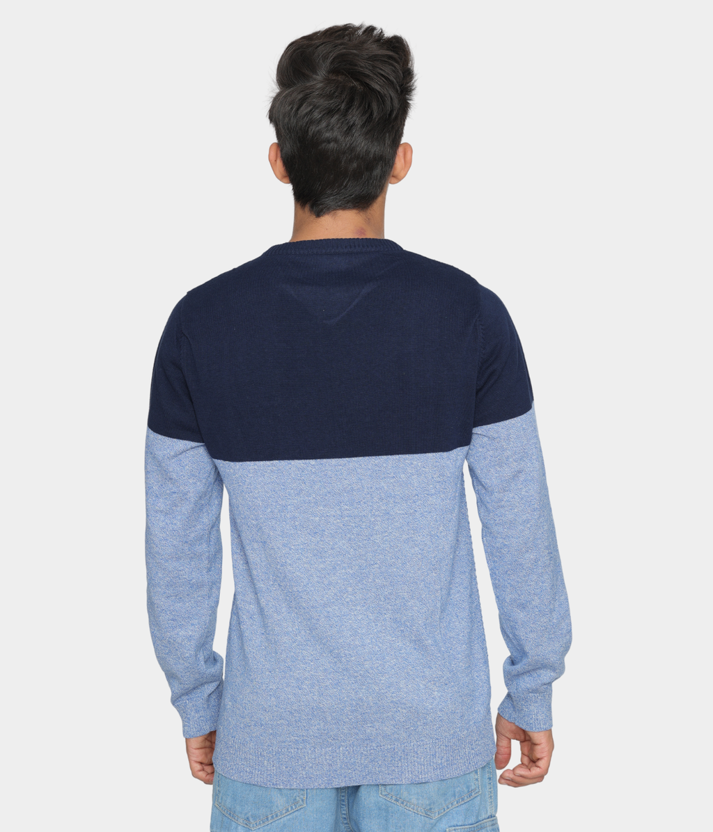 Navy light blue structured cotton knitted T-Shirt