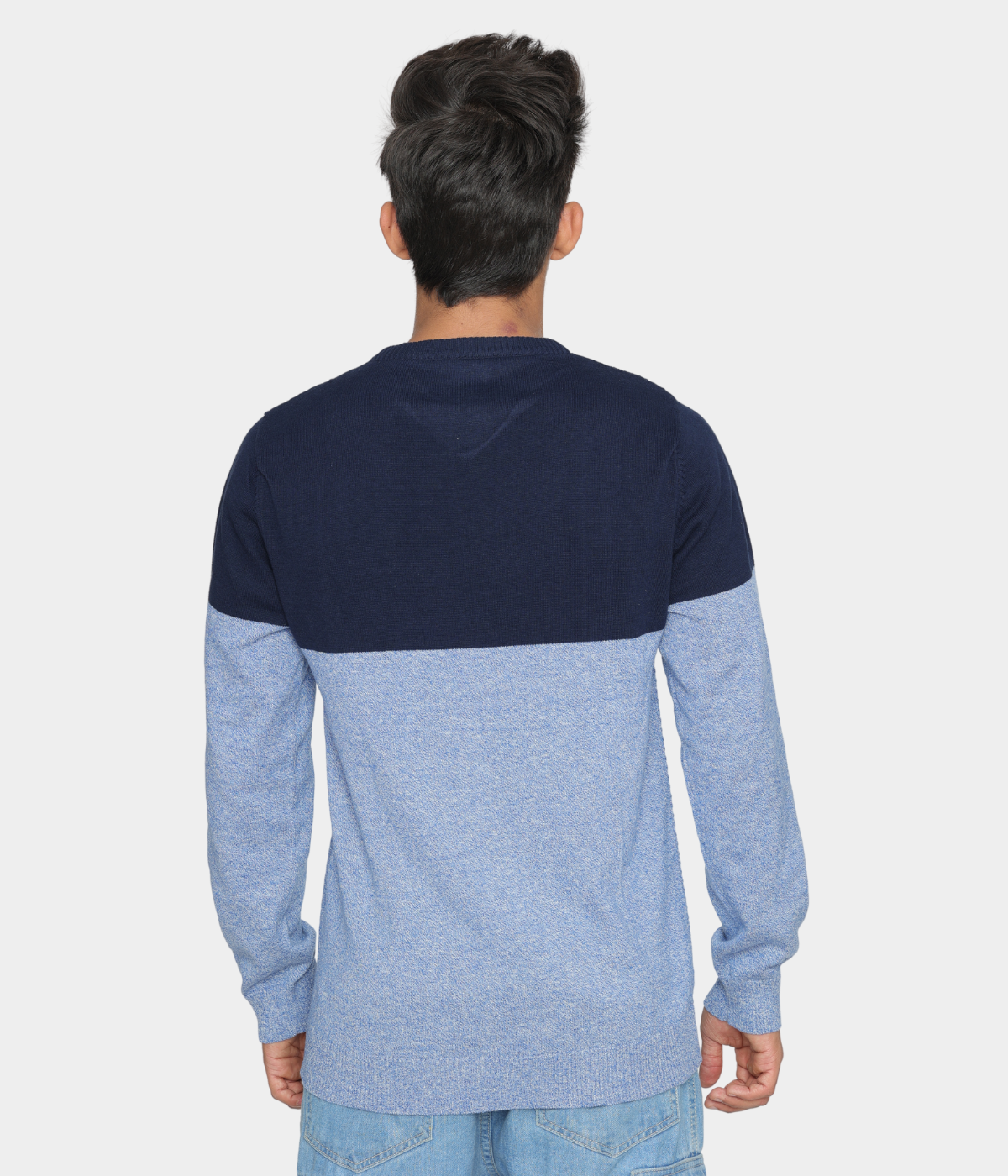 Navy light blue structured cotton knitted T-Shirt