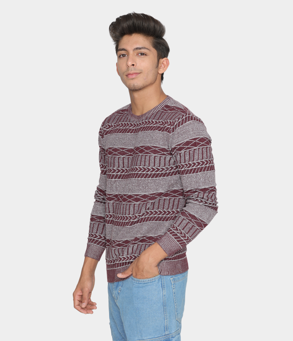 Wine structured cotton knitted T-shirt