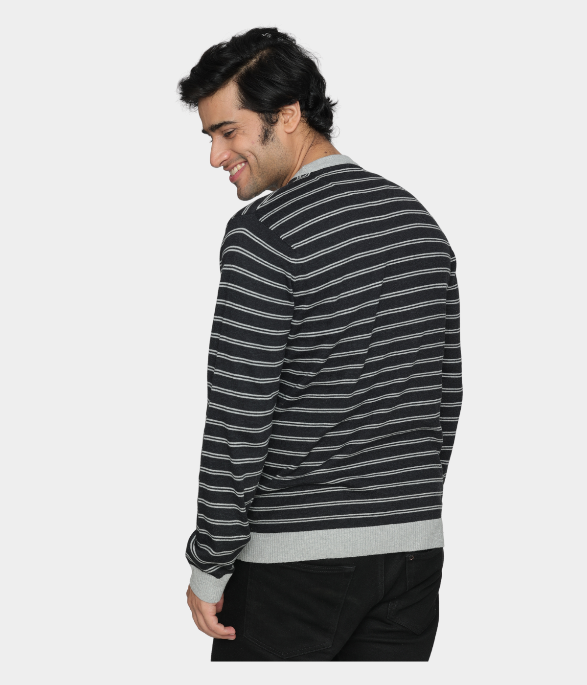 Black striped structured cotton knitted T-shirt