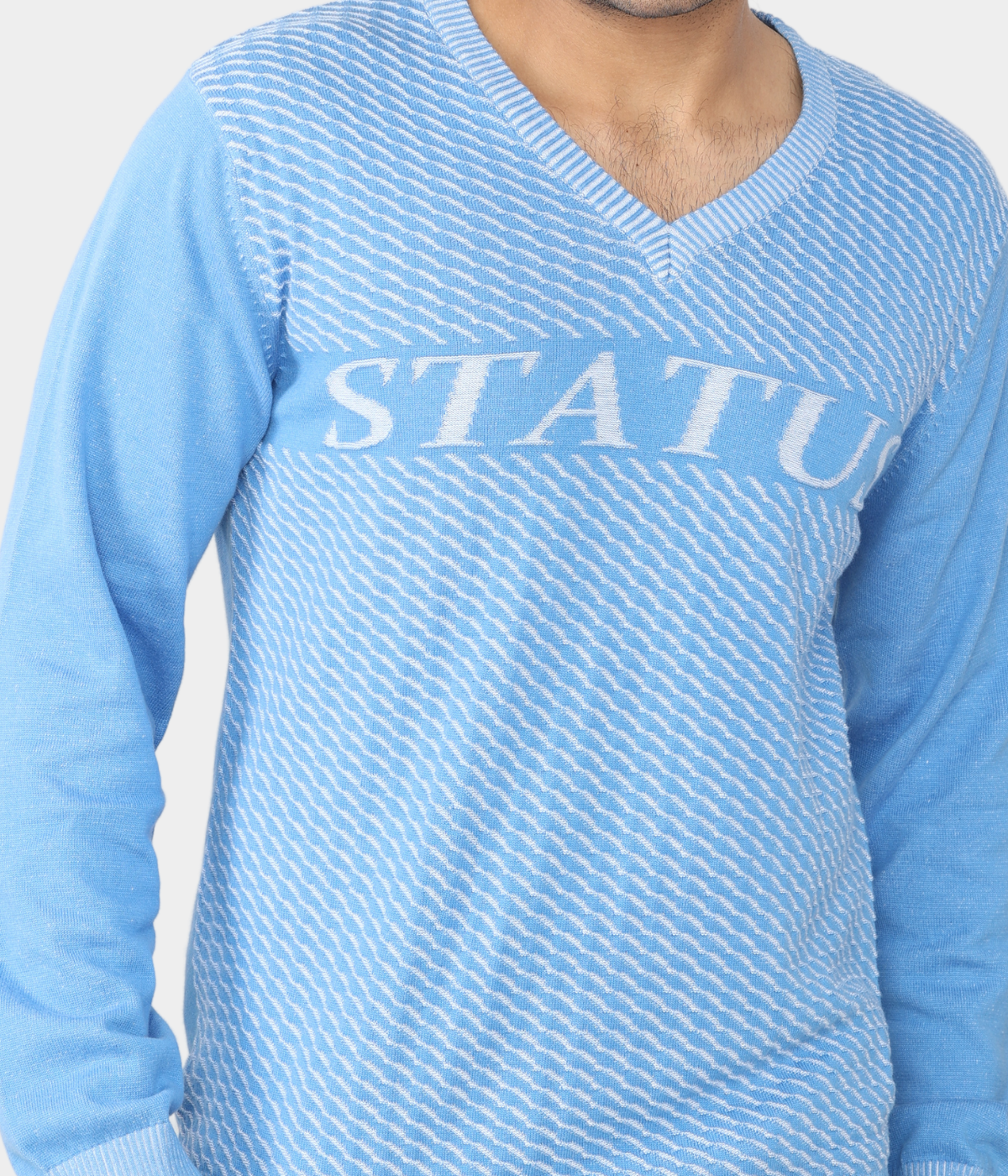 LIGHT BLUE DENIM FINISHED COTTON KNITTED T-SHIRT