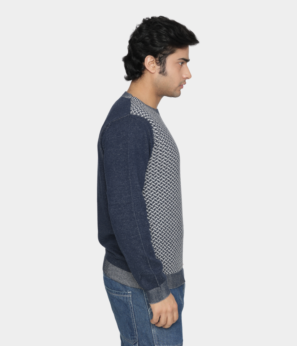 Navy Structured Knitted Cotton T-Shirt