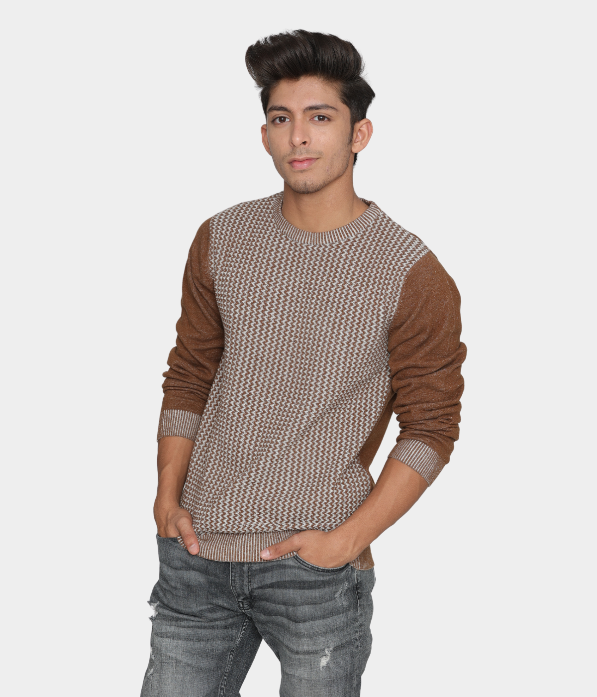 Brown structured knitted T-Shirt