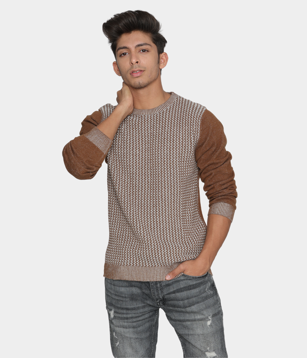 Brown structured knitted T-Shirt