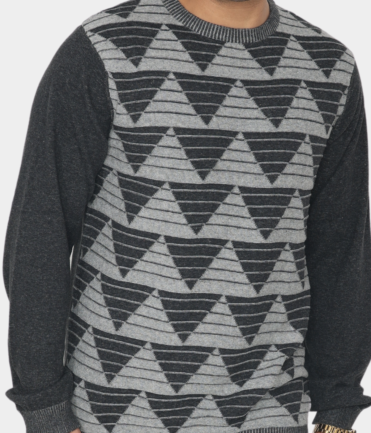 Charcoal grey denim finished jacquard knitted cotton T-Shirt