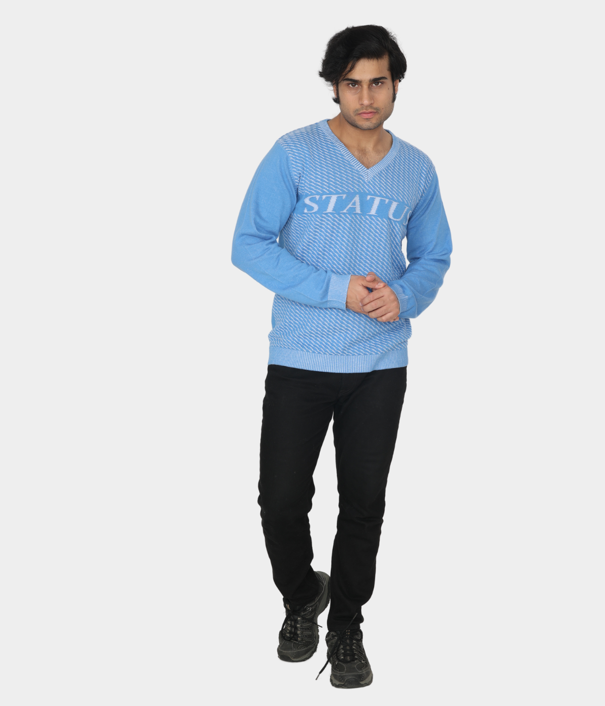 LIGHT BLUE DENIM FINISHED COTTON KNITTED T-SHIRT