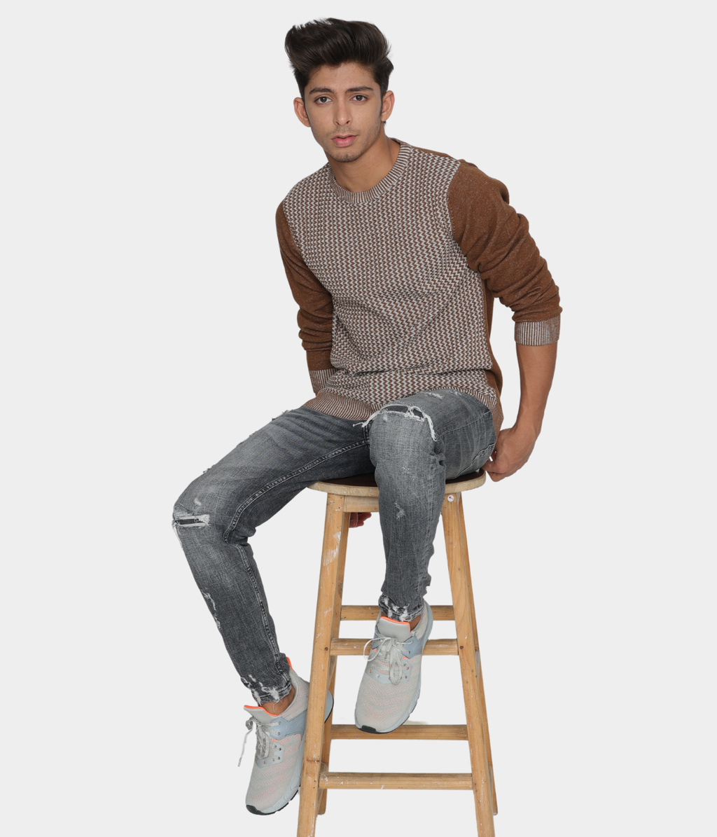 Brown structured knitted T-Shirt