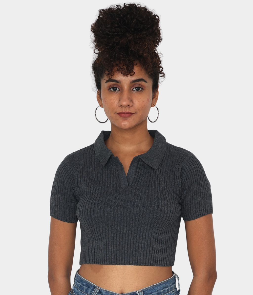 Anthra Polo – Half Sleeves Ribbed Knitted