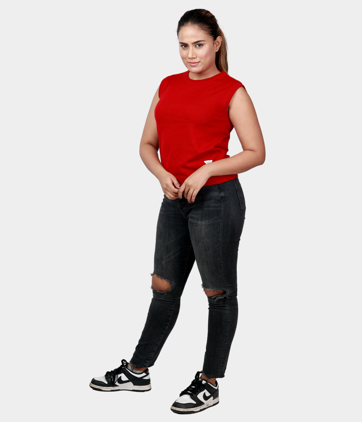 Maroon Round Neck Sleeveless Knitted TOP