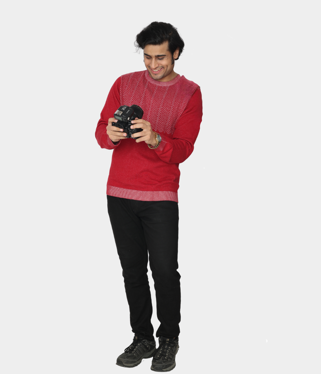 Maroon Structured Knitted T-Shirt