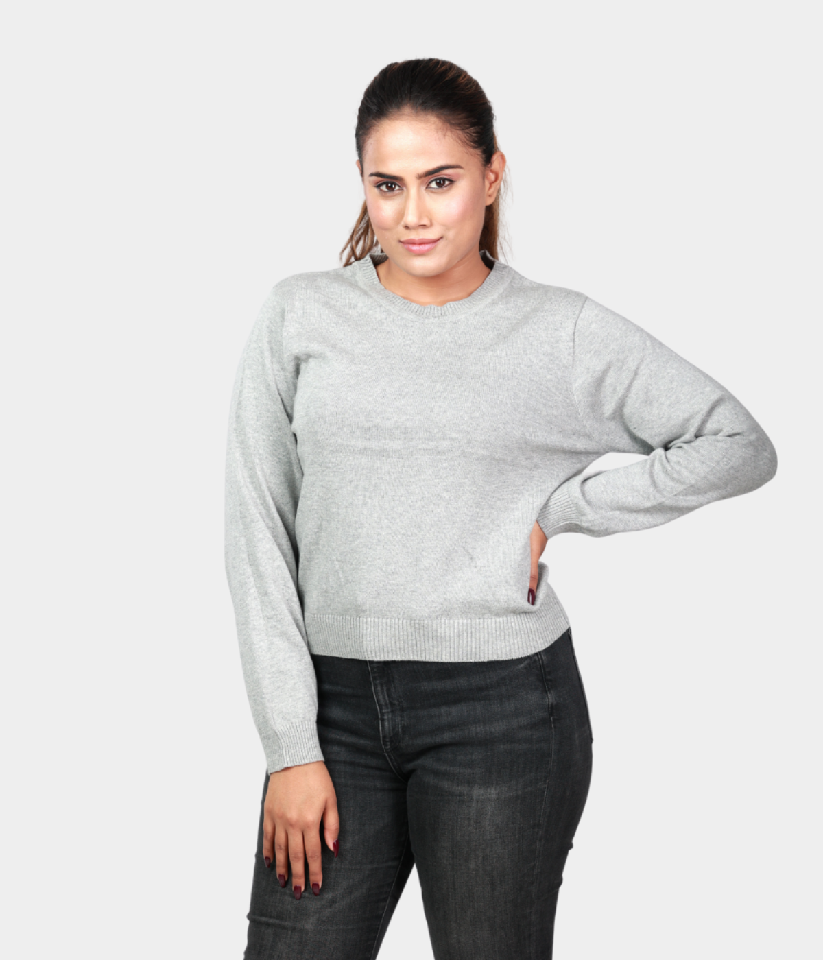 Grey Drop Shoulder Knitted Top