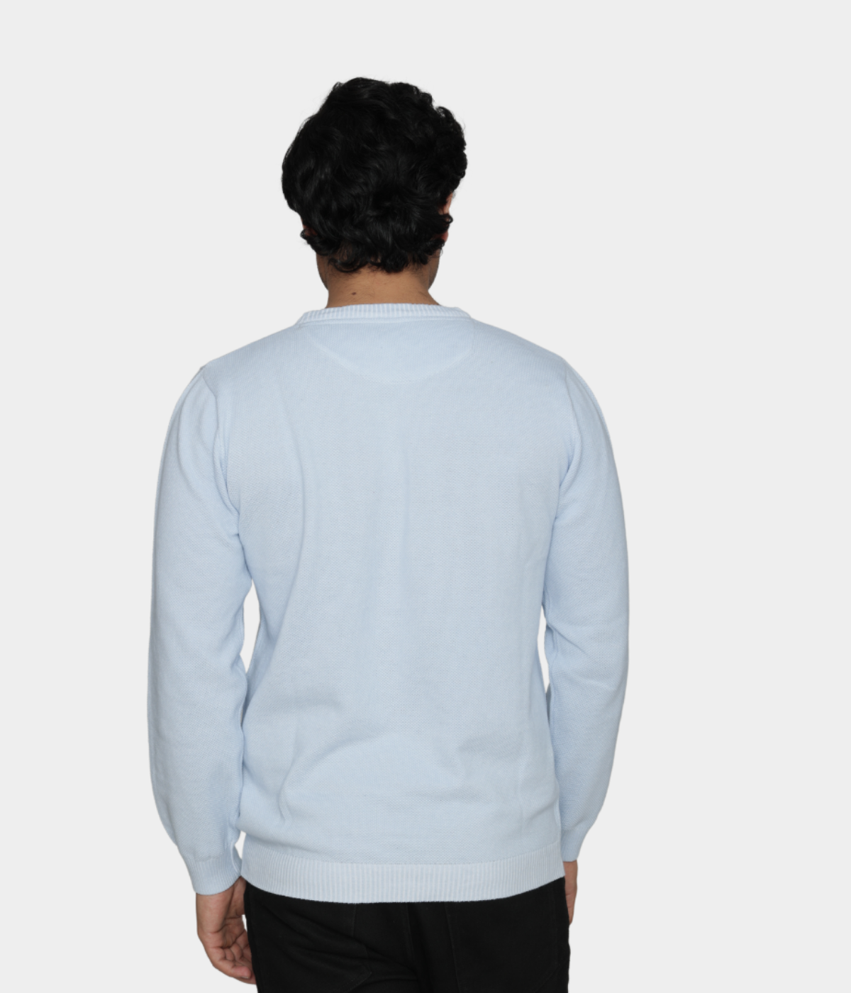Sky blue structured cotton knitted T-shirt
