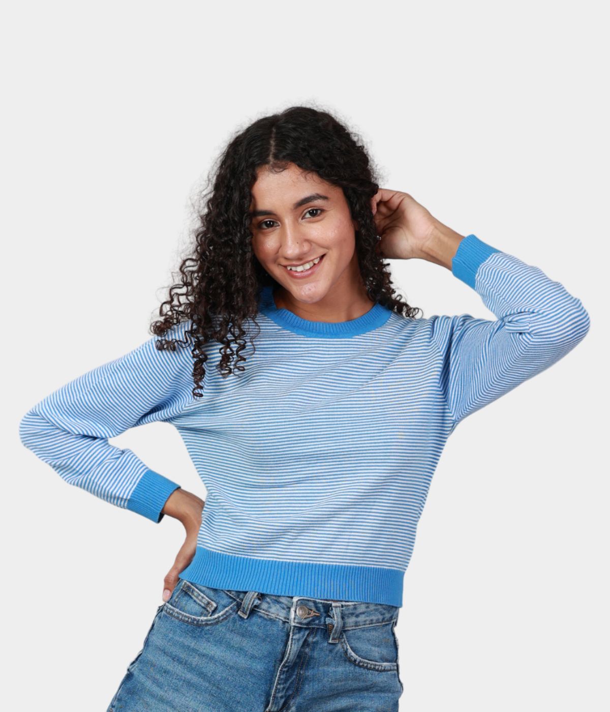 Light Blue Full Sleeves Knitted Top