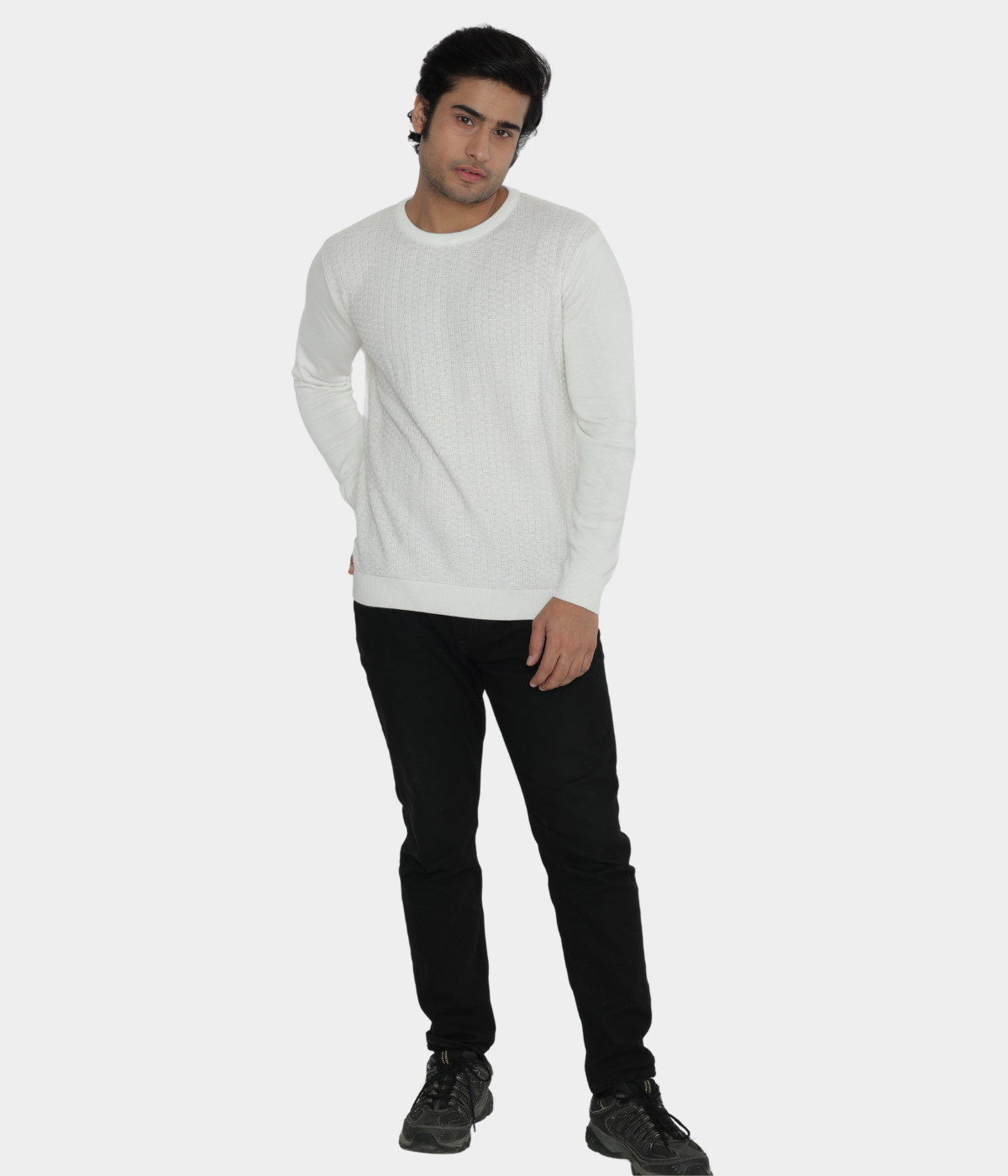 OFF WHITE STRUCTURED COTTON KNITTED T-SHIRT
