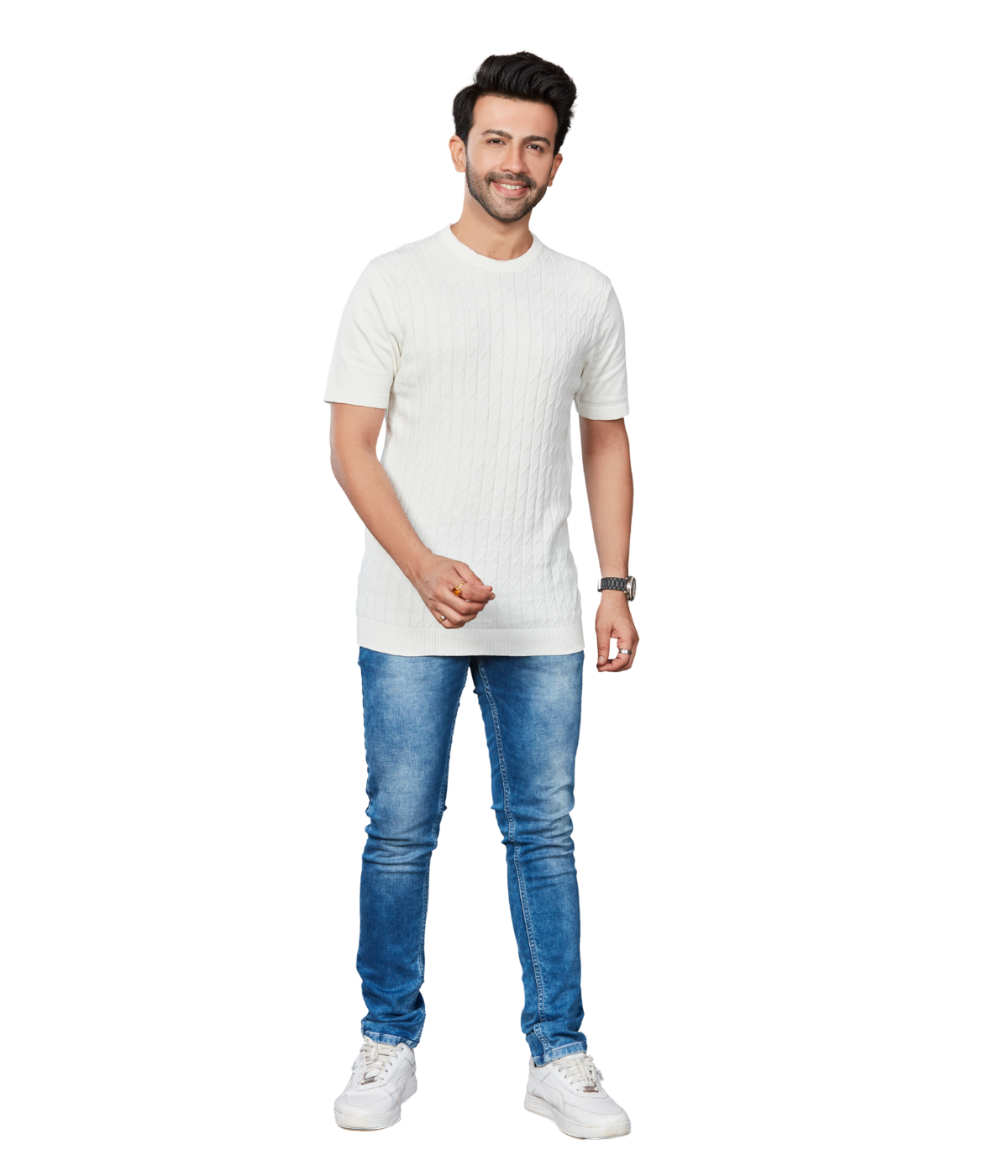 Off-White Structured Knitted Cotton T-Shirt