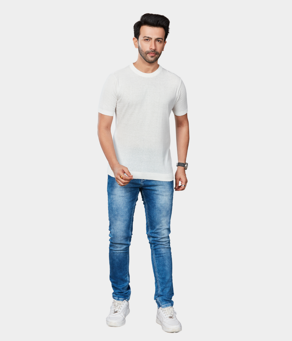 Off-White Single Ply Knitted Cotton T-Shirt