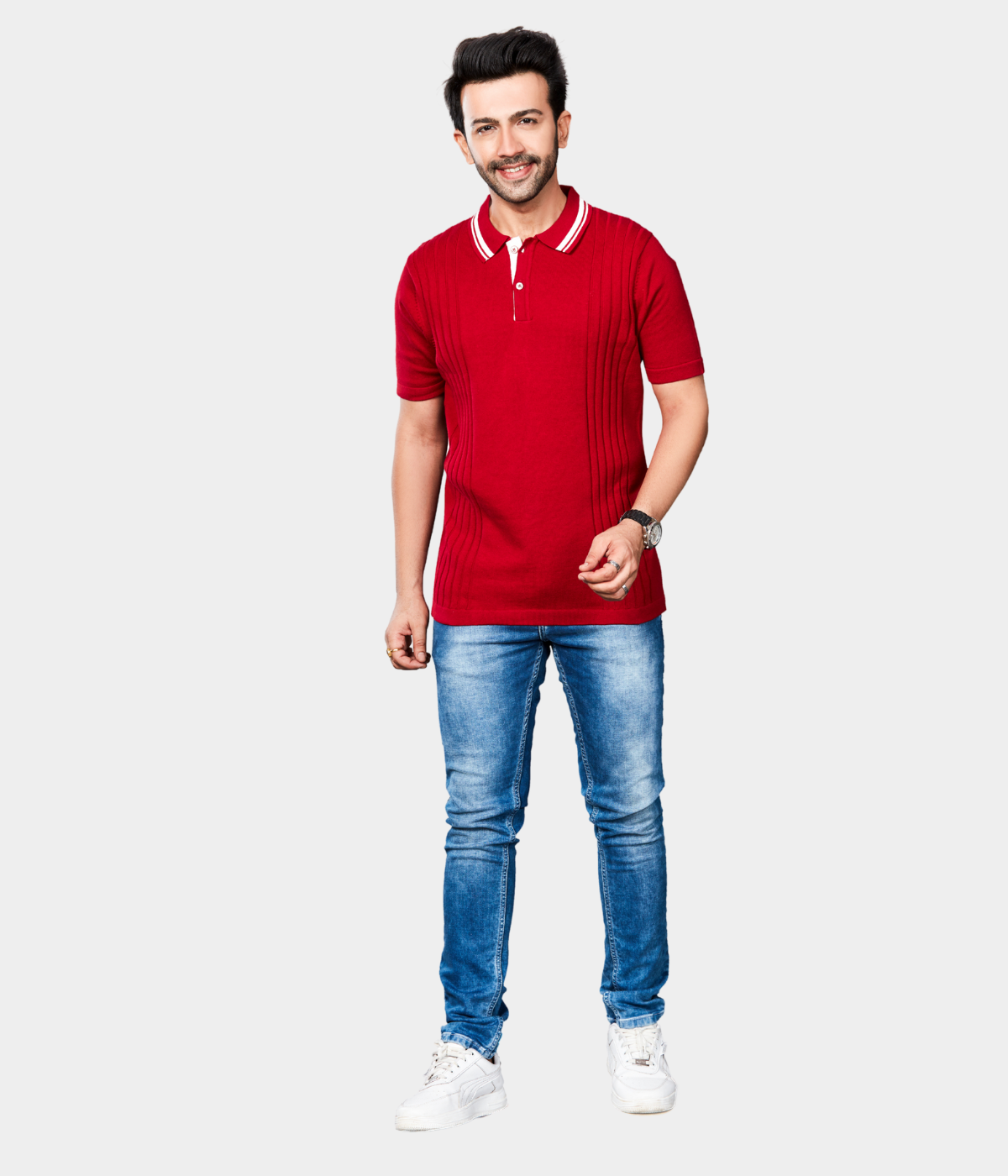 Maroon Solid Knitted Cotton T-Shirt