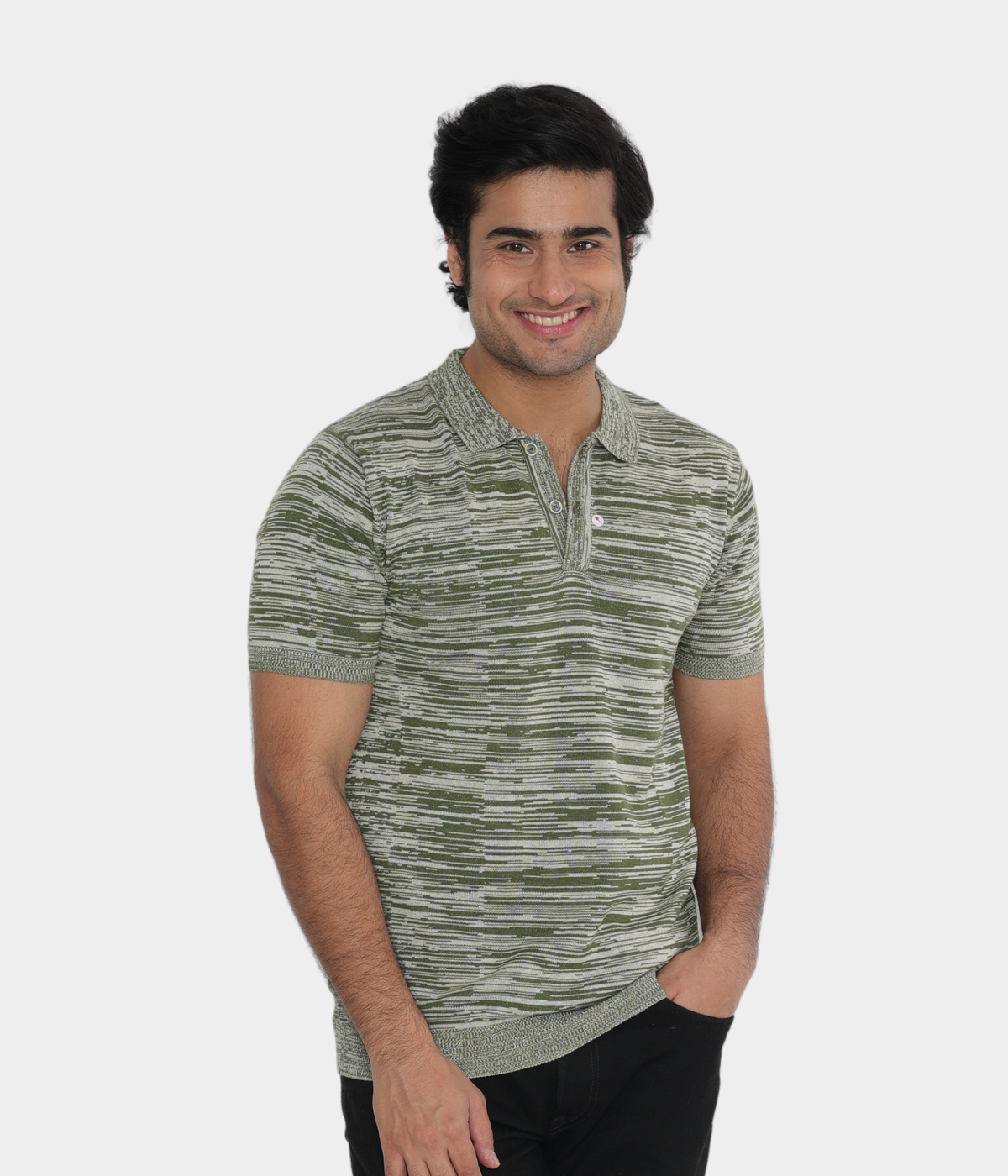 Green/Off-White Structured Cotton Polo Knitted T-Shirt