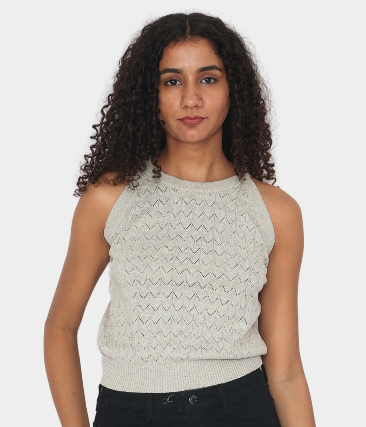 Grey Pointelle Knitted Tank Top