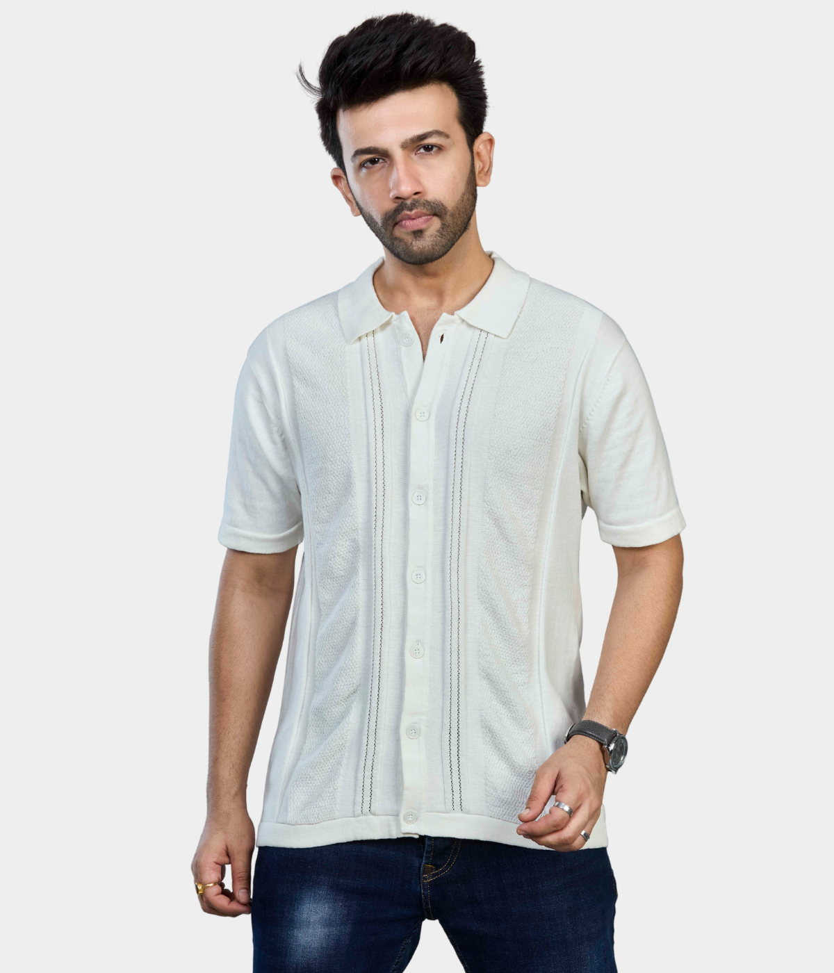 Off-White Structured Knitted Cotton Shirt