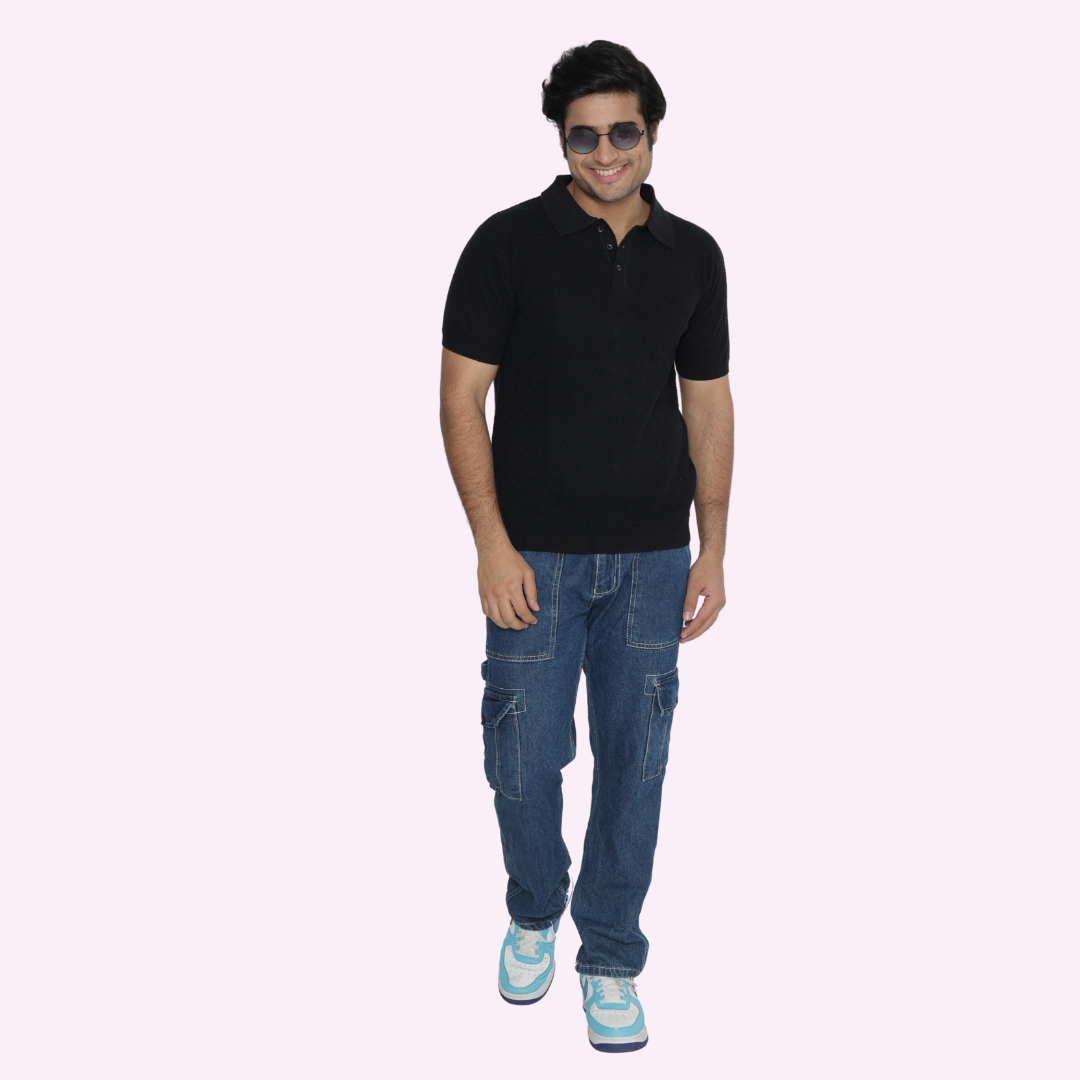 Mens Polo Cotton Knitted T-Shirt