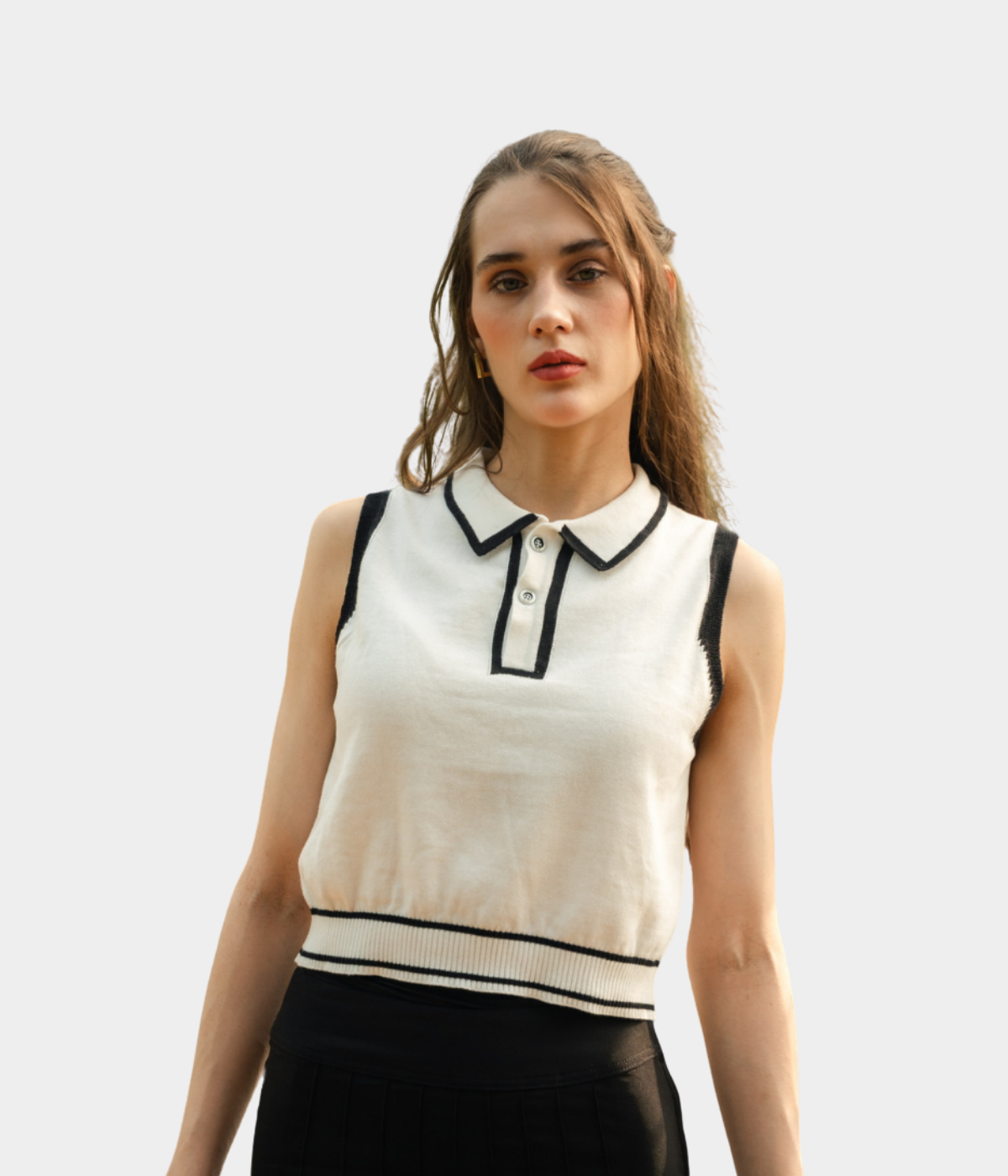 Off-White Sleeveless Polo Knitted Top