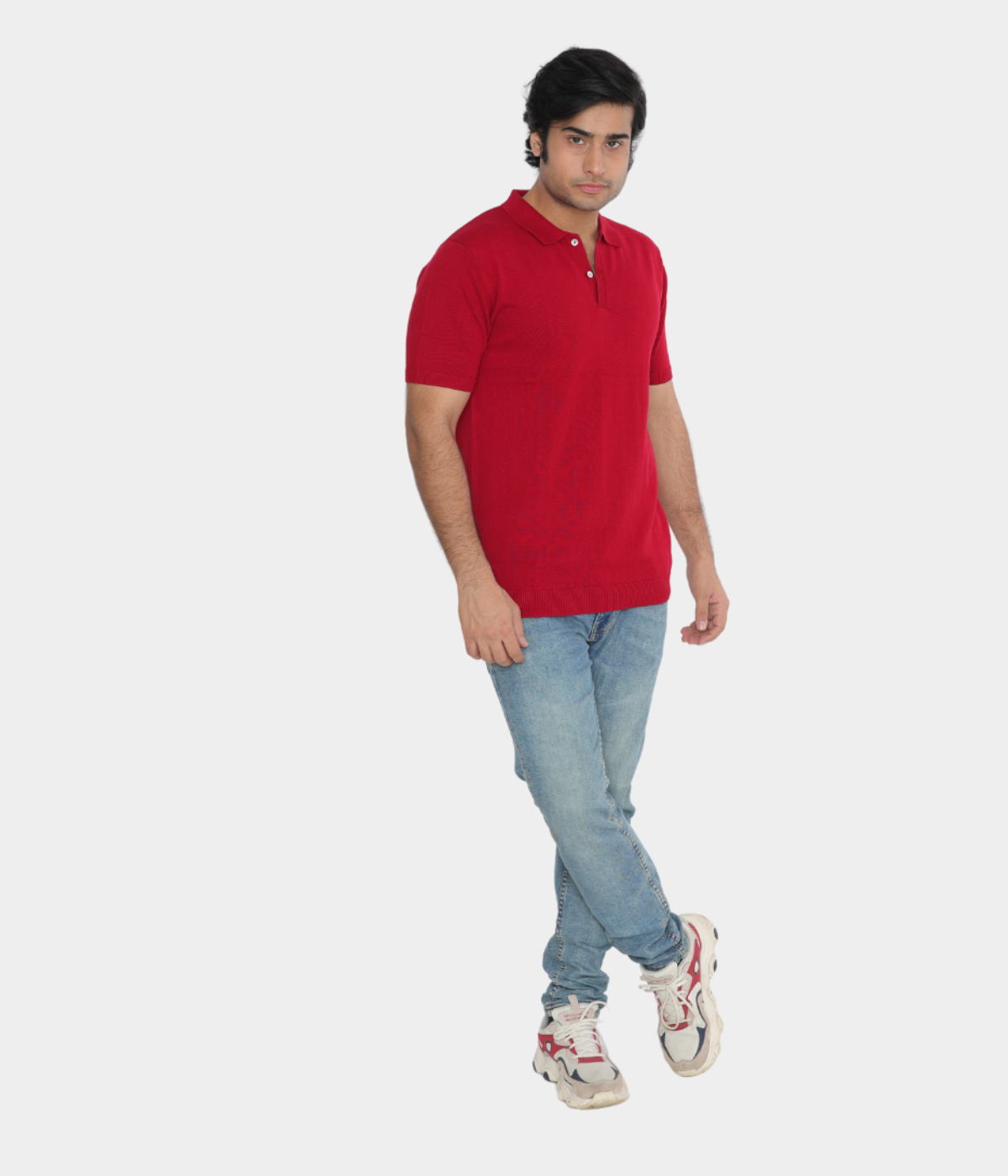 Red Solid knitted Cotton Polo Knitted T-Shirt