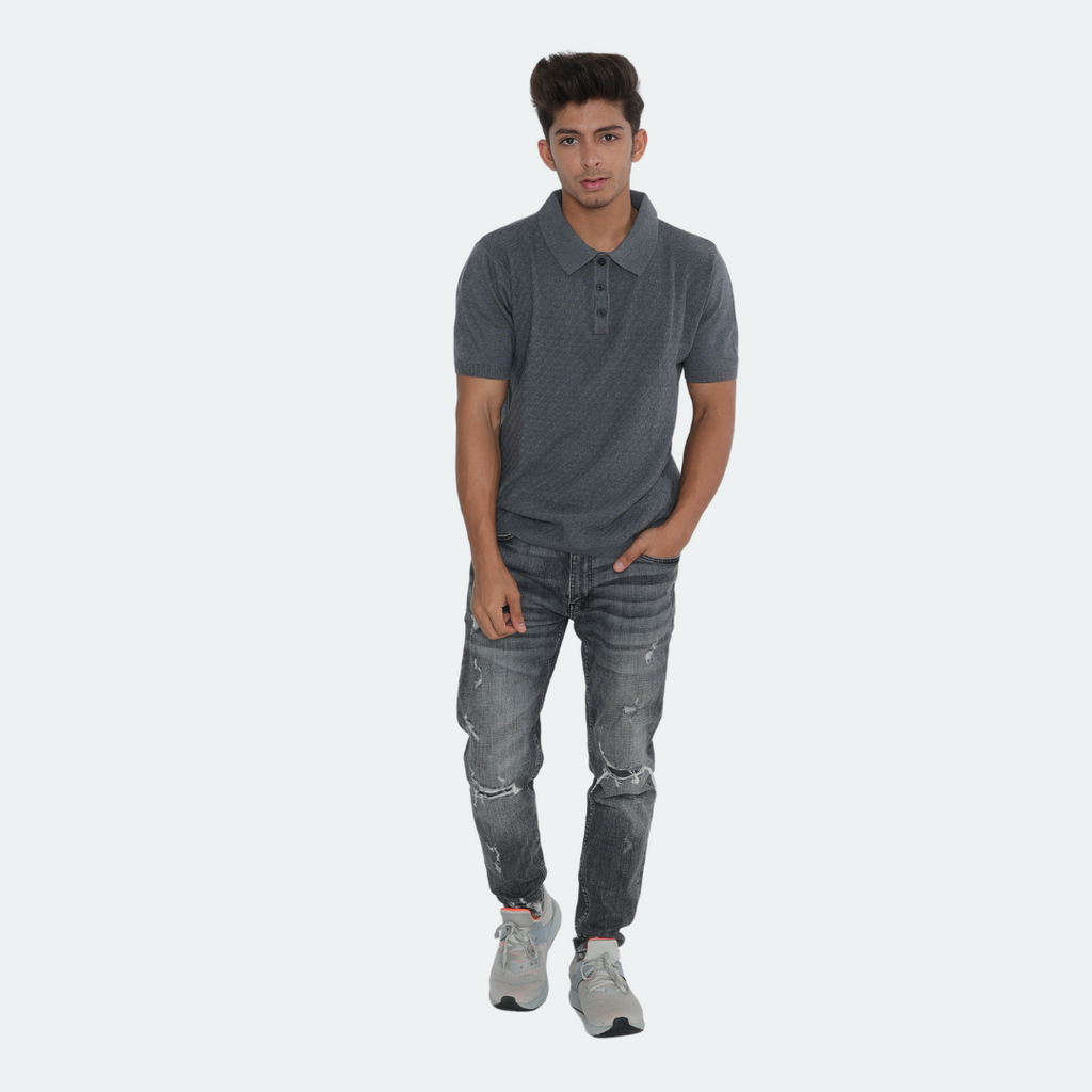 Anthra Structured Cotton Polo Knitted T-Shirt