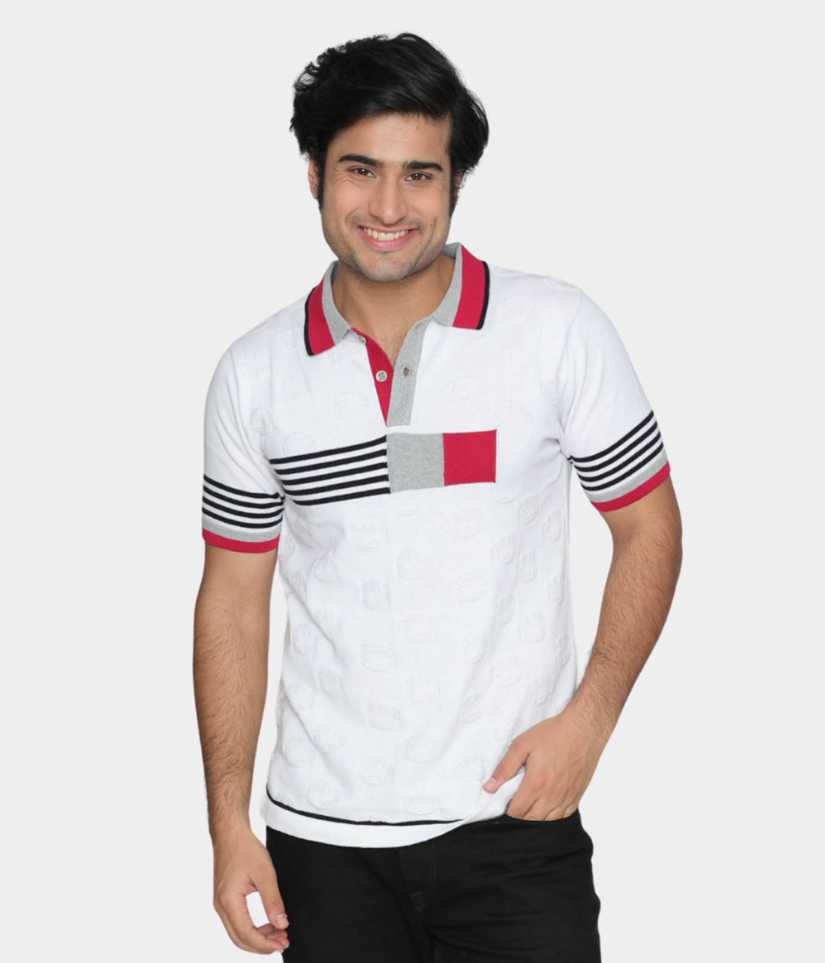 White Structured Cotton Polo Knitted T-Shirt