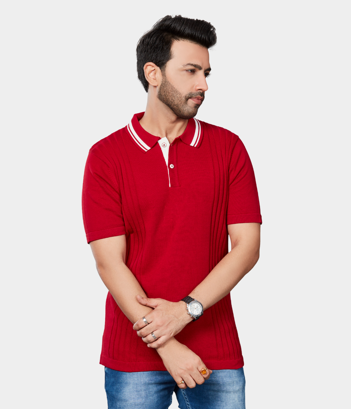 Maroon Solid Knitted Cotton T-Shirt