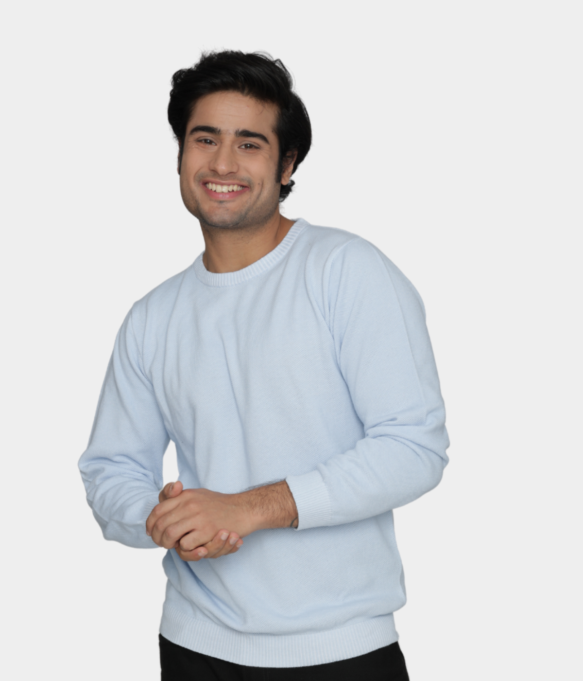 Sky blue structured cotton knitted T-shirt