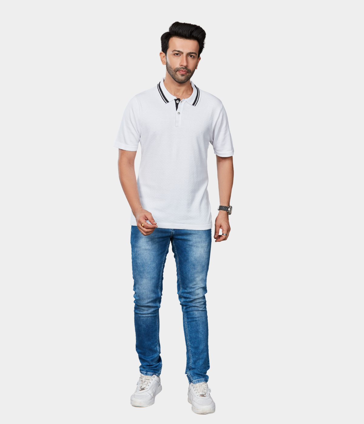 White Cotton structured knitted T-Shirt