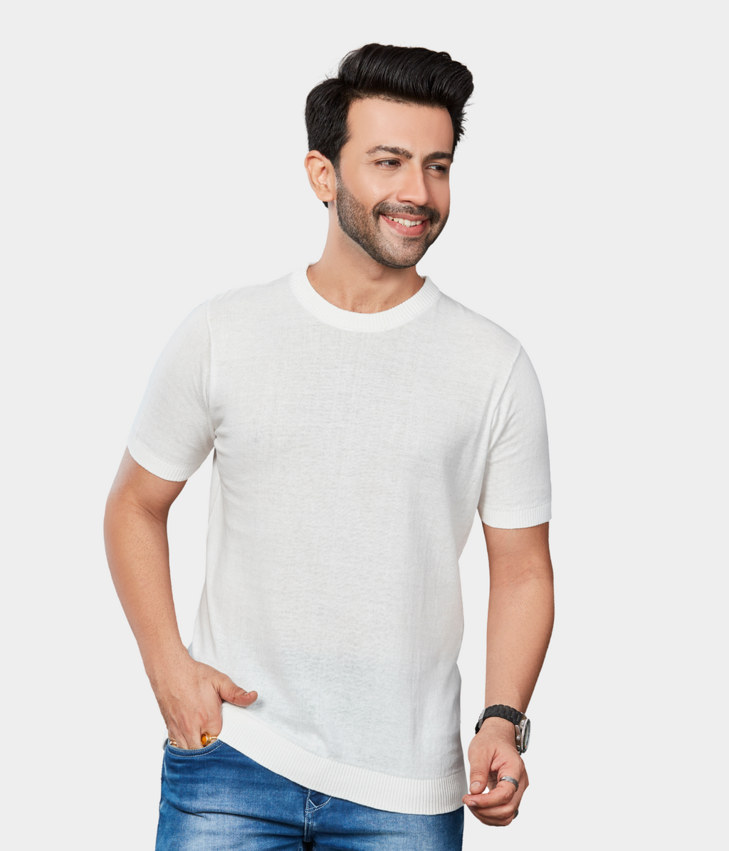 Off-White Single Ply Knitted Cotton T-Shirt