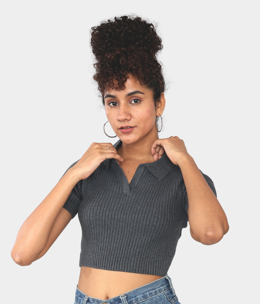 Anthra Polo – Half Sleeves Ribbed Knitted