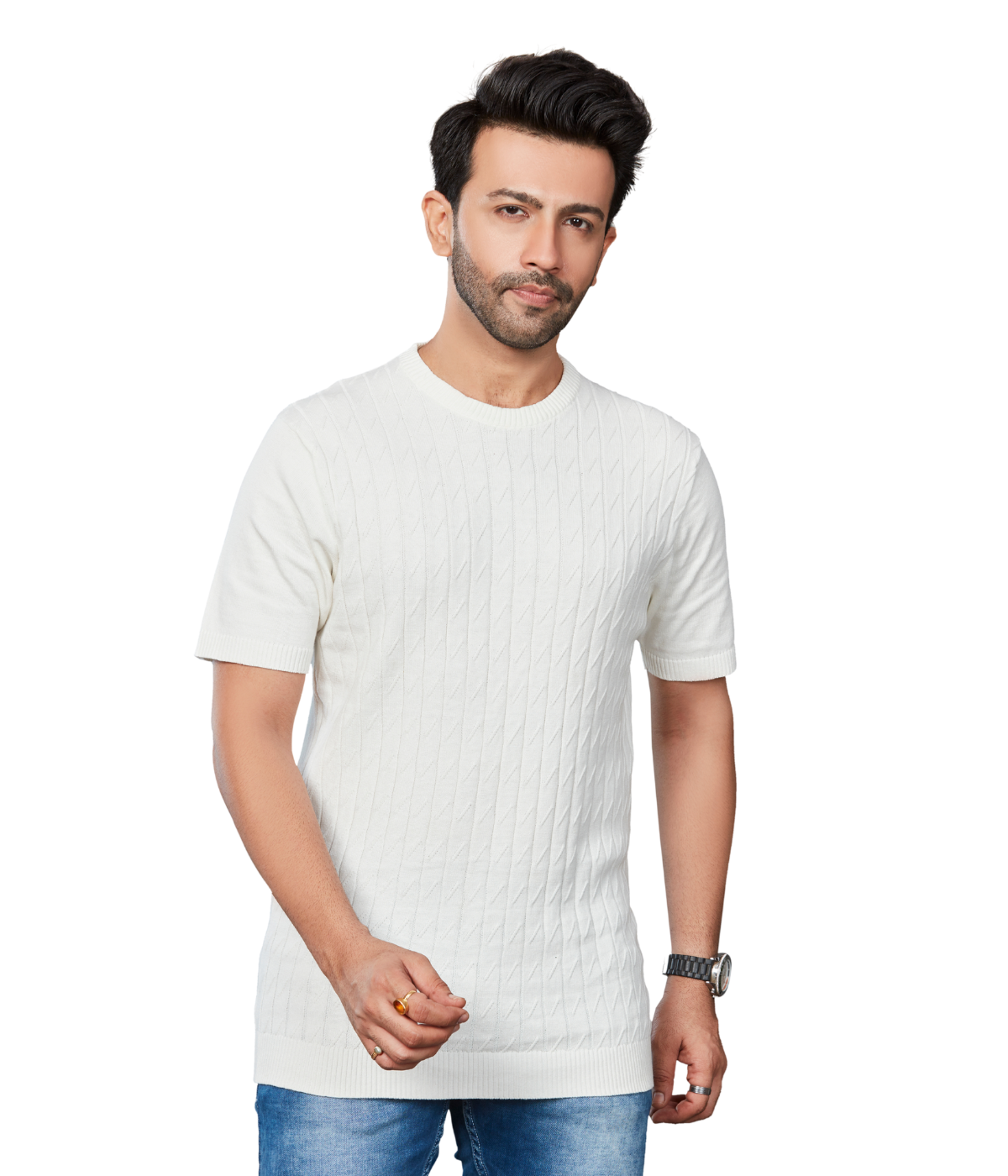 Off-White Structured Knitted Cotton T-Shirt