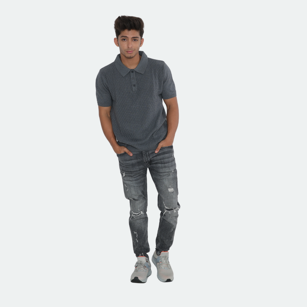 Anthra Structured Cotton Polo Knitted T-Shirt