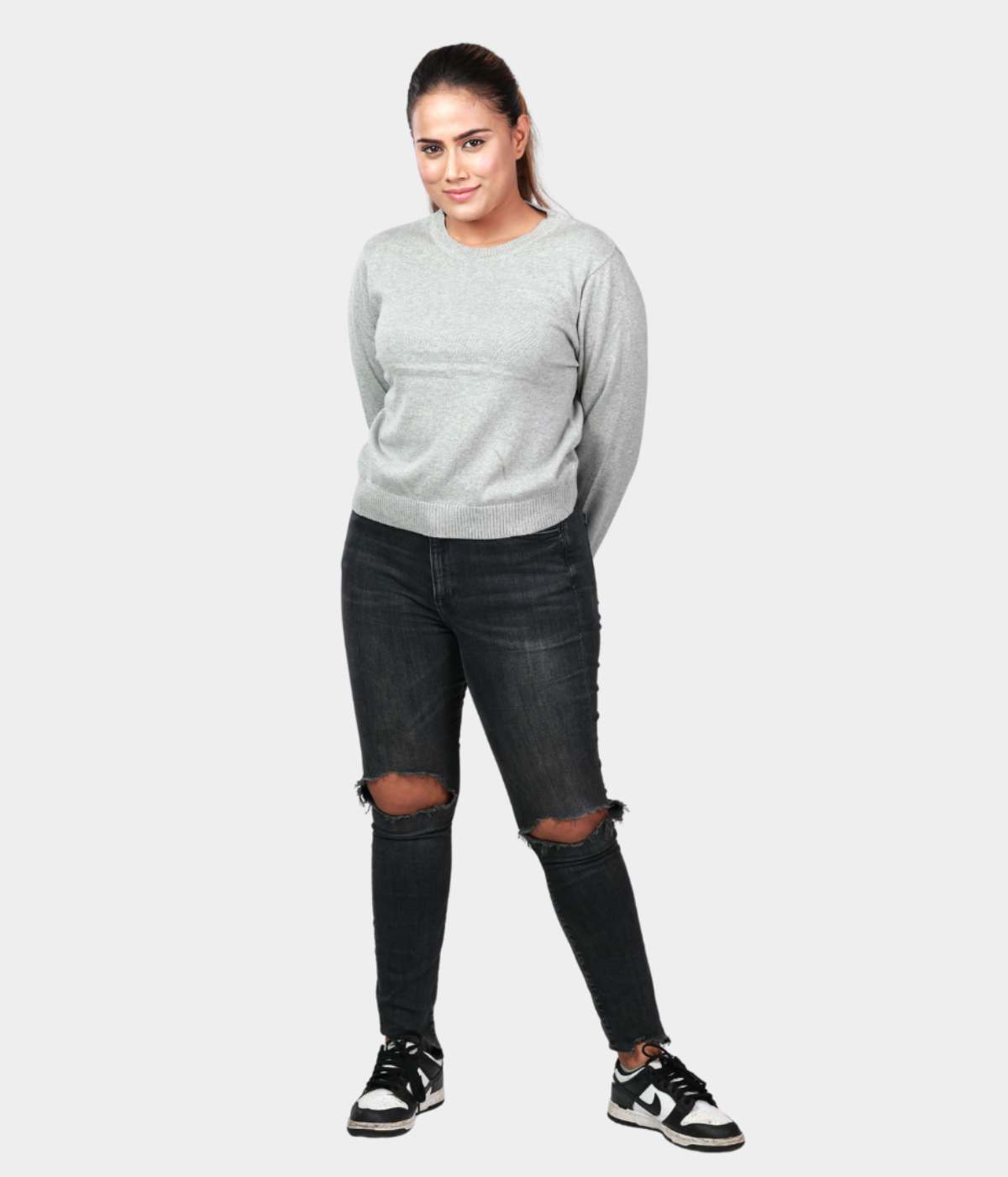 Grey Drop Shoulder Knitted Top