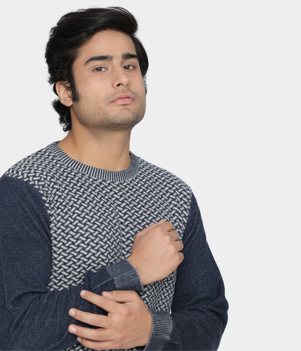 Navy Structured Knitted Cotton T-Shirt