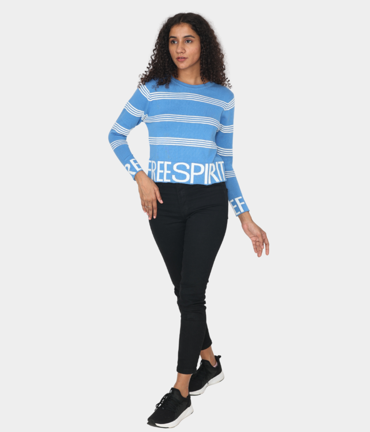 Blue Structured Full Sleeves Knitted Top