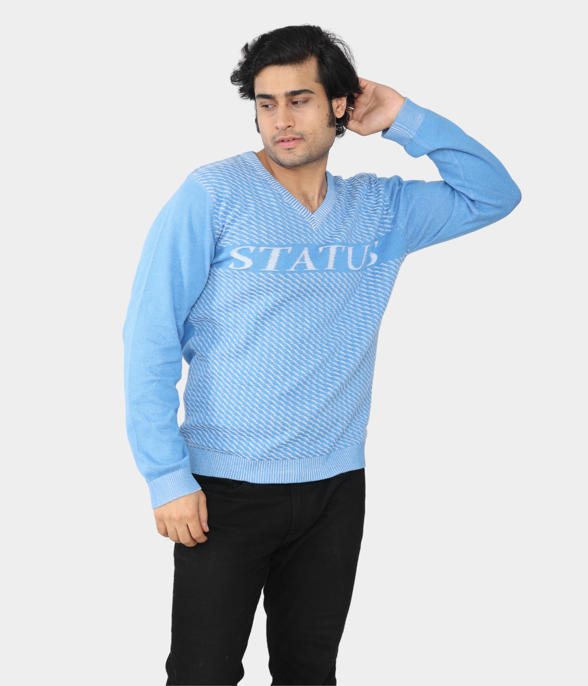LIGHT BLUE DENIM FINISHED COTTON KNITTED T-SHIRT