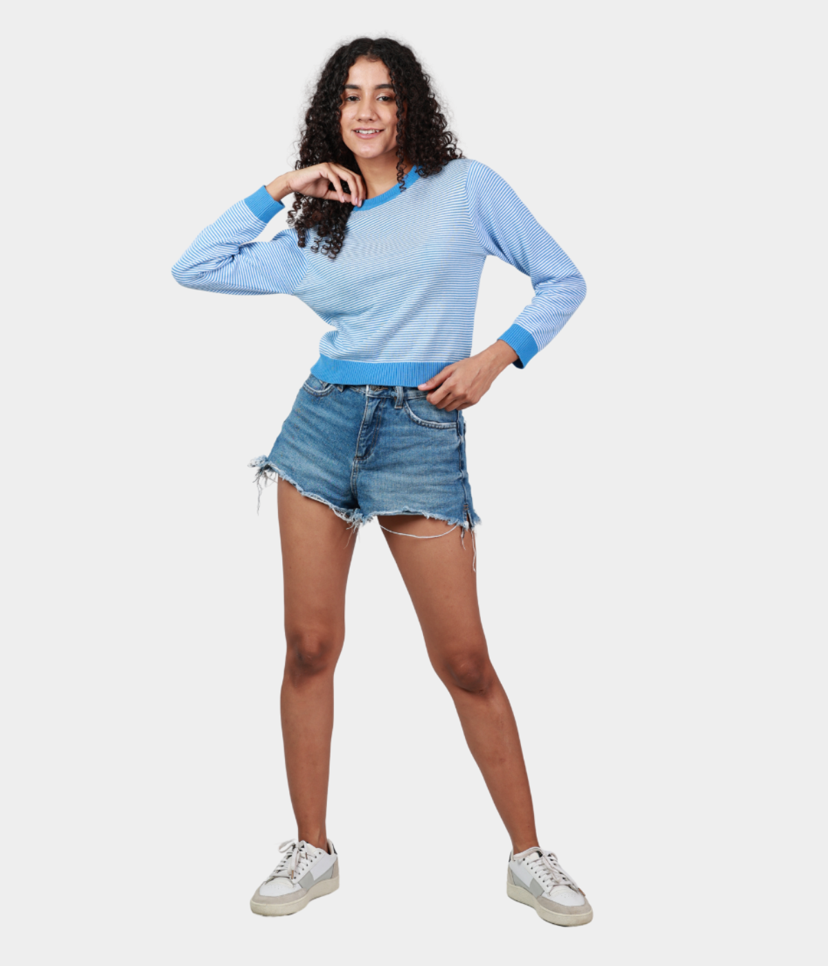 Light Blue Full Sleeves Knitted Top