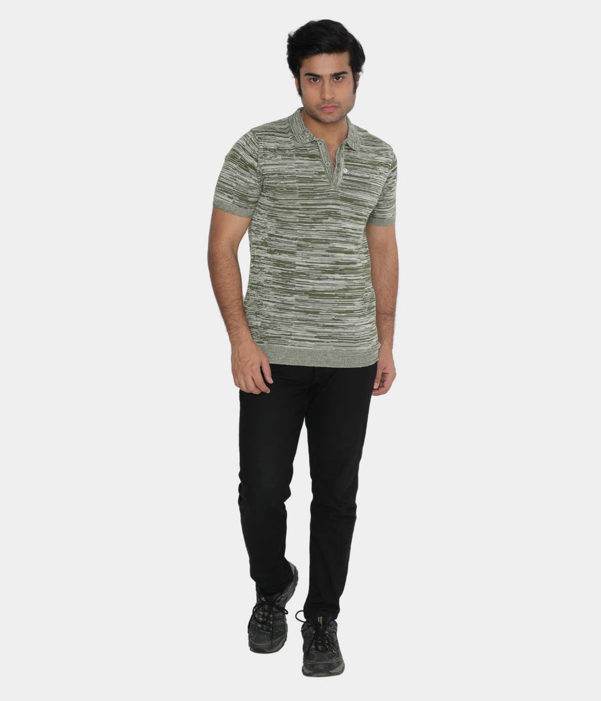 Green/Off-White Structured Cotton Polo Knitted T-Shirt
