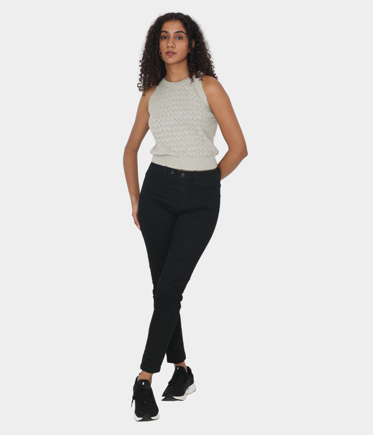 Grey Pointelle Knitted Tank Top