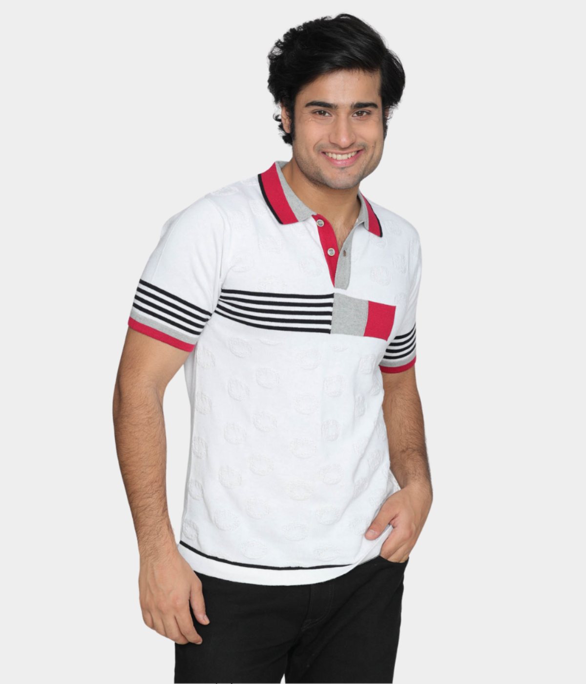 White Structured Cotton Polo Knitted T-Shirt