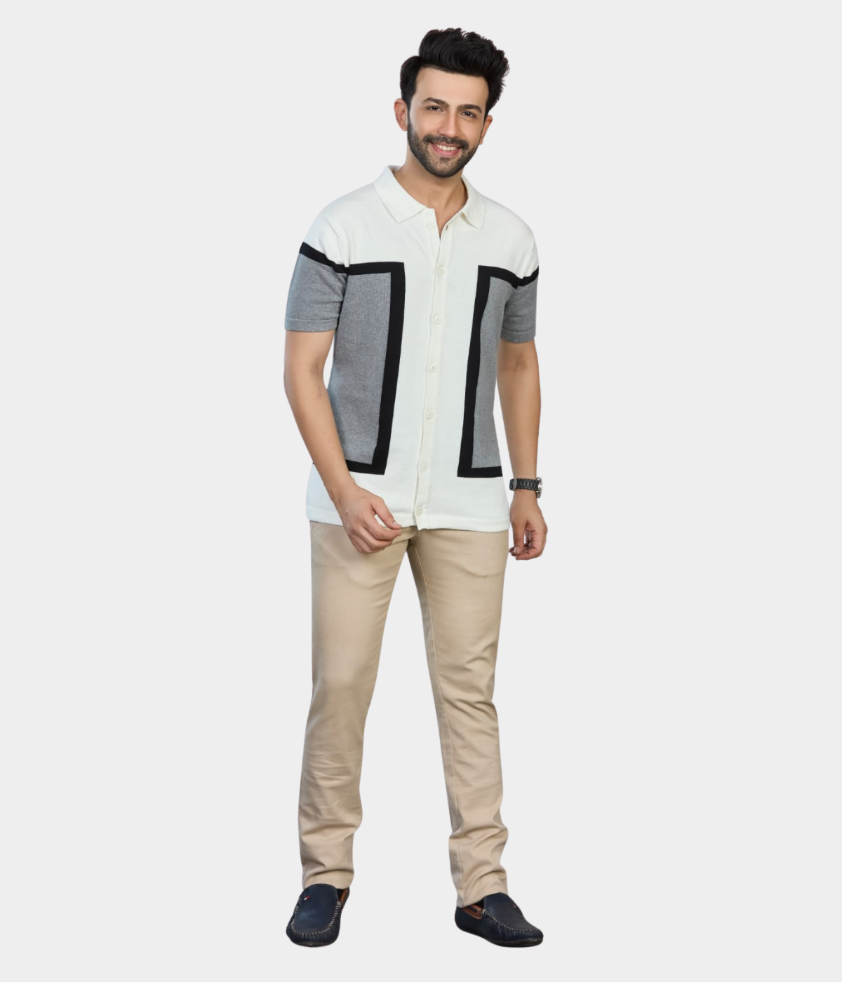 Off-White & Grey Structured Knitted Shirt