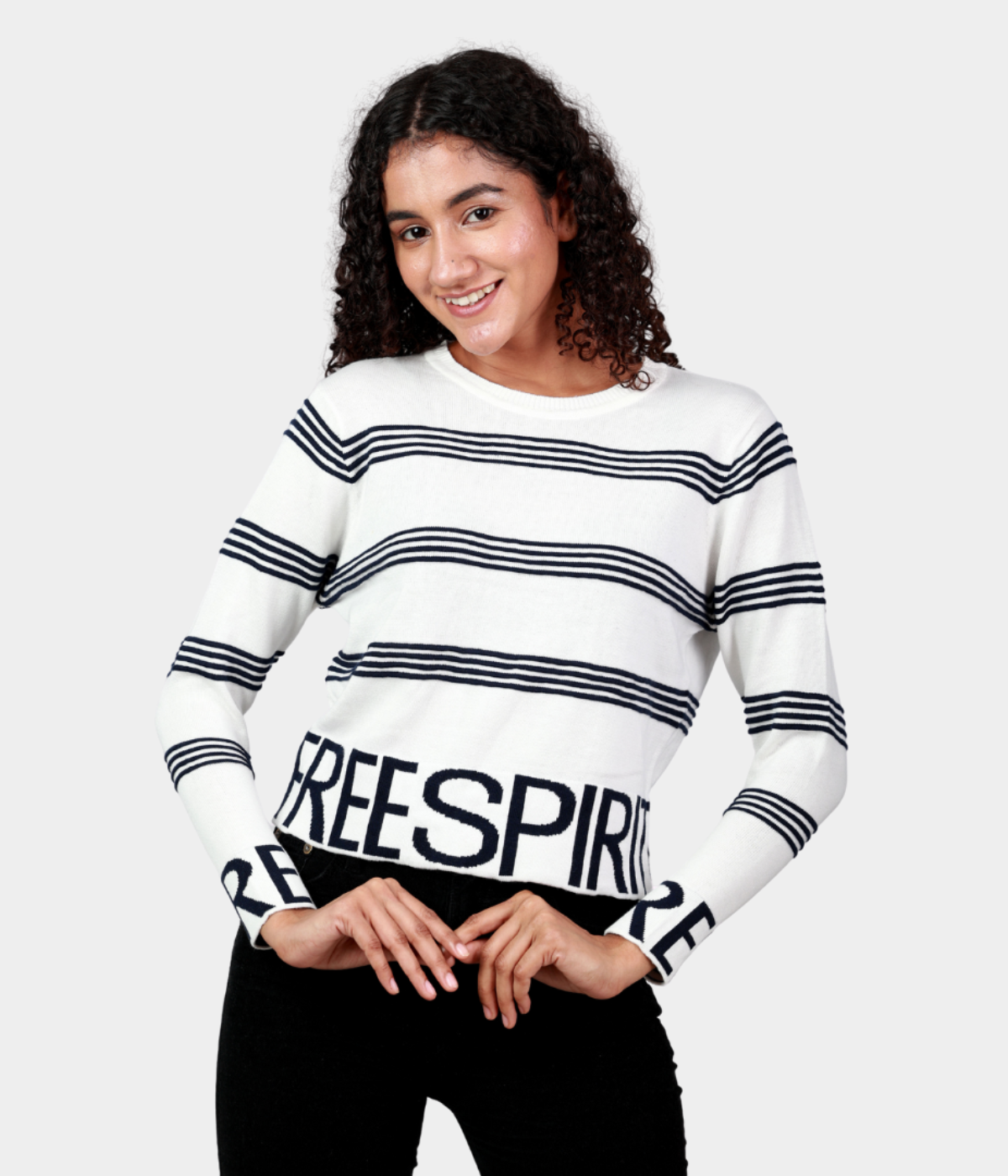 White Structured Full Sleeves Knitted Top